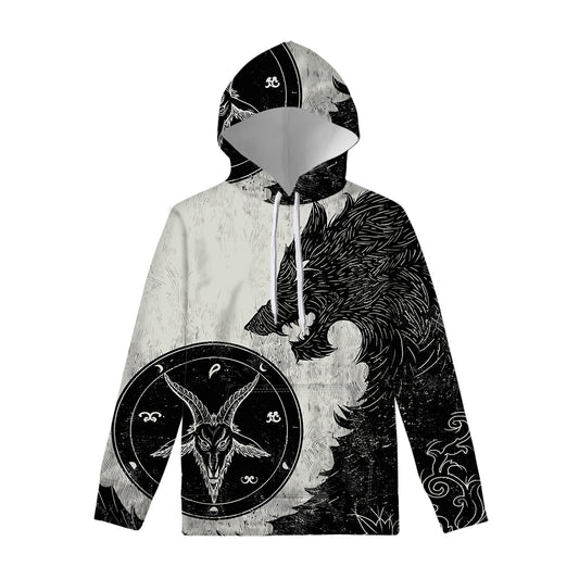 Black Demon Wolf Print Pullover Hoodie