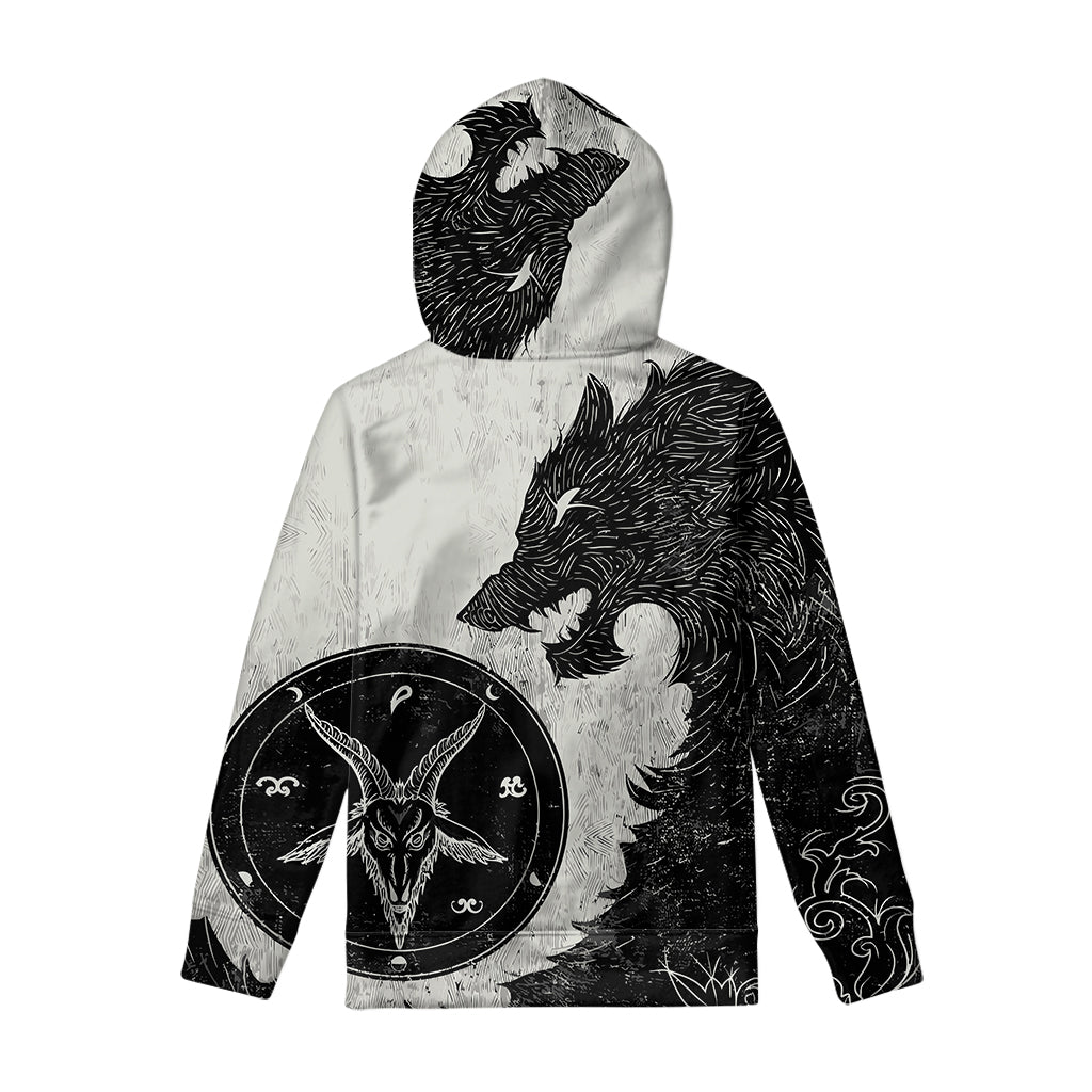 Black Demon Wolf Print Pullover Hoodie