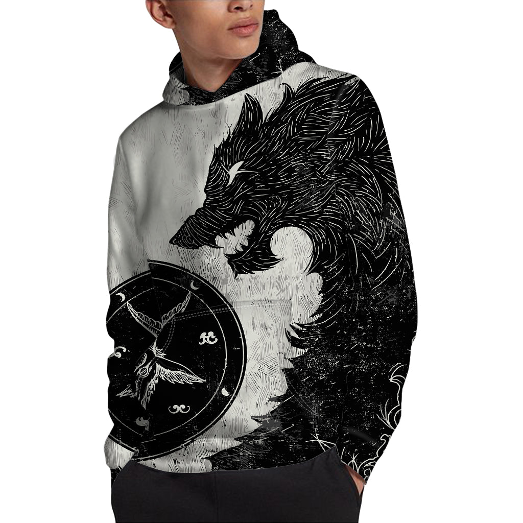 Black Demon Wolf Print Pullover Hoodie