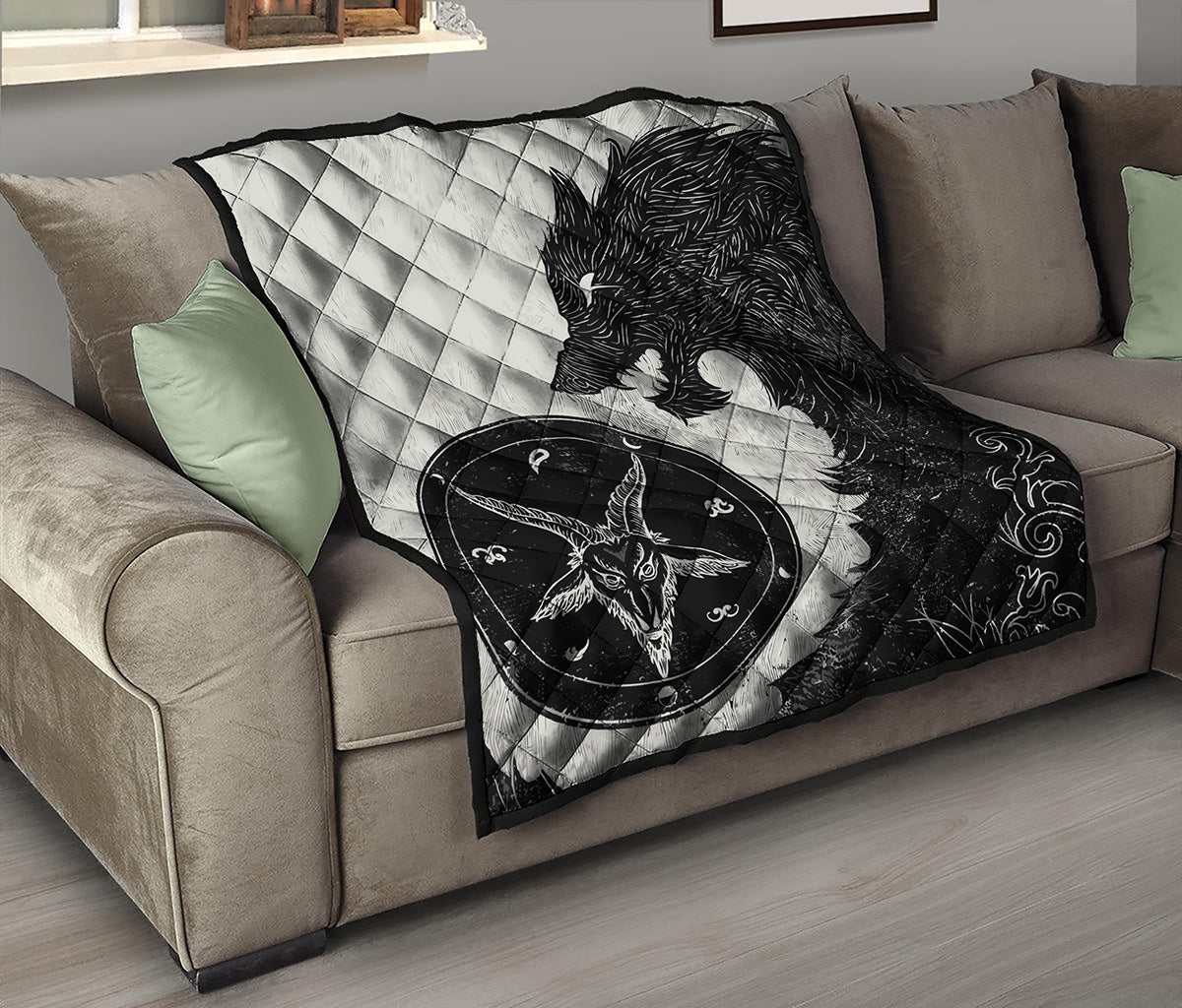 Black Demon Wolf Print Quilt