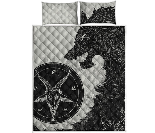 Black Demon Wolf Print Quilt Bed Set