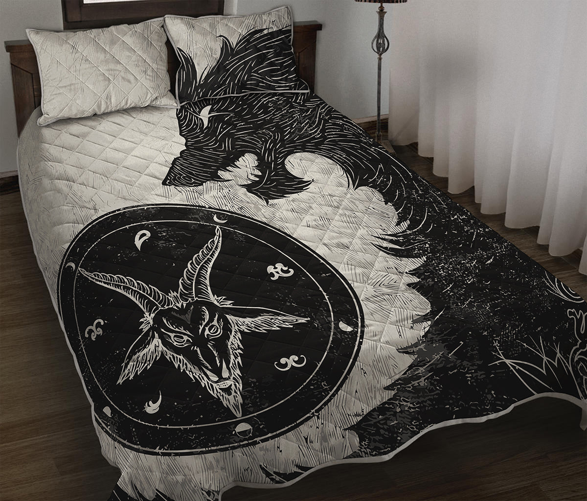 Black Demon Wolf Print Quilt Bed Set