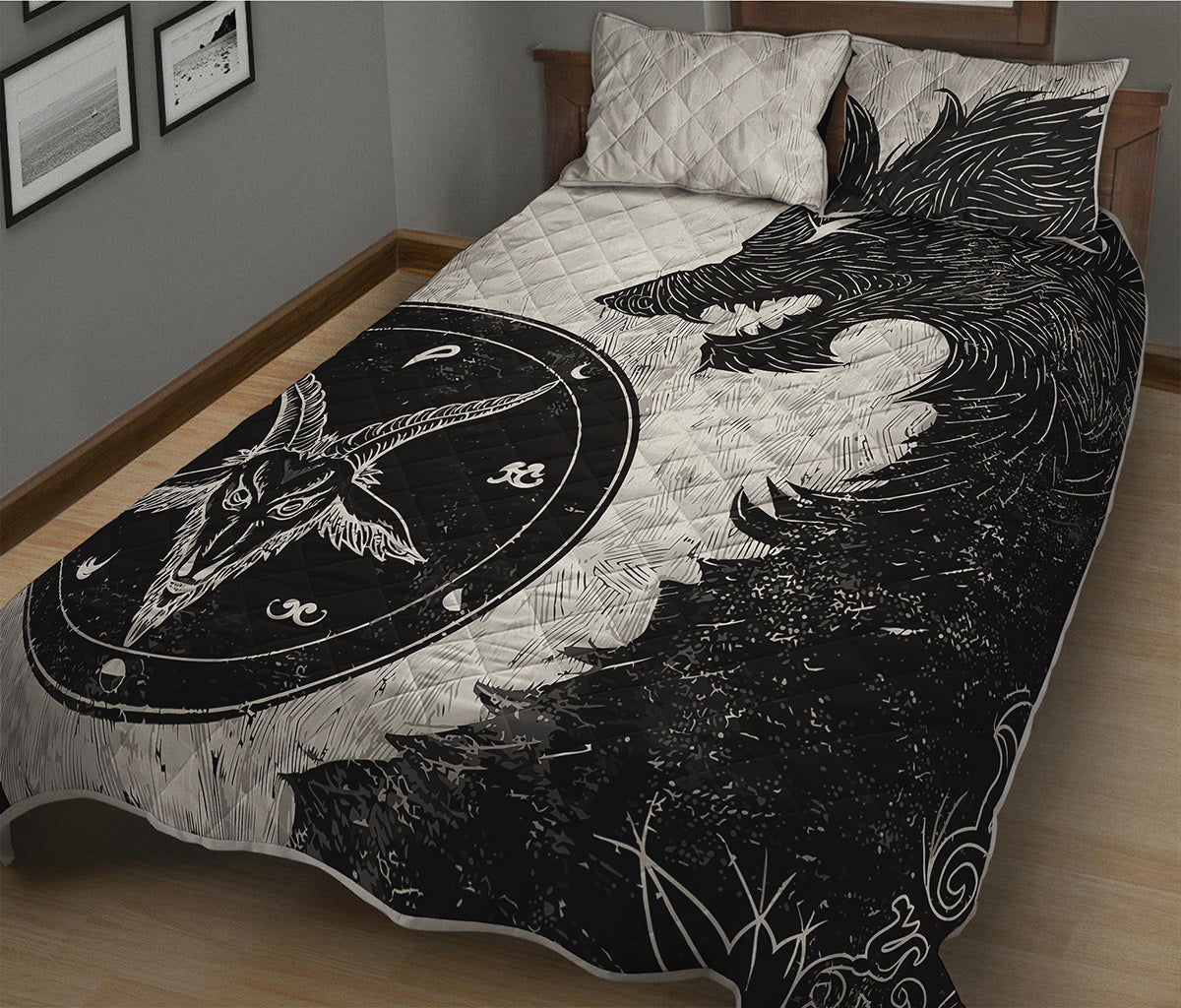 Black Demon Wolf Print Quilt Bed Set