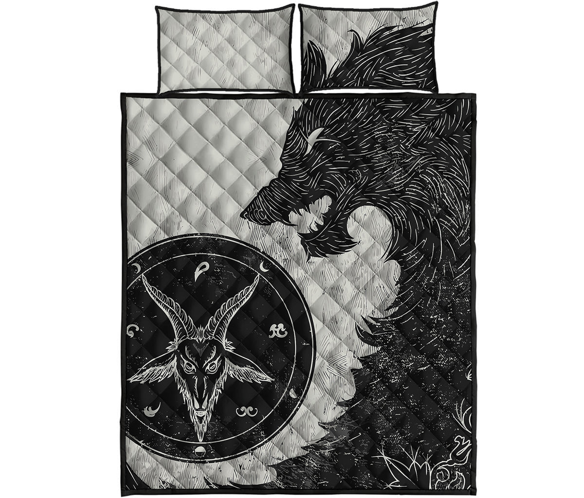 Black Demon Wolf Print Quilt Bed Set
