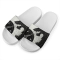 Black Demon Wolf Print White Slide Sandals