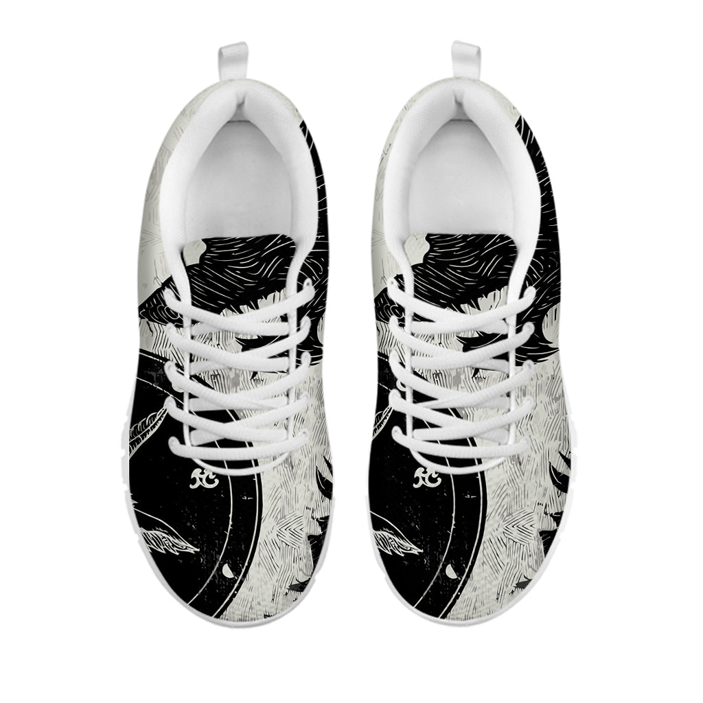 Black Demon Wolf Print White Sneakers