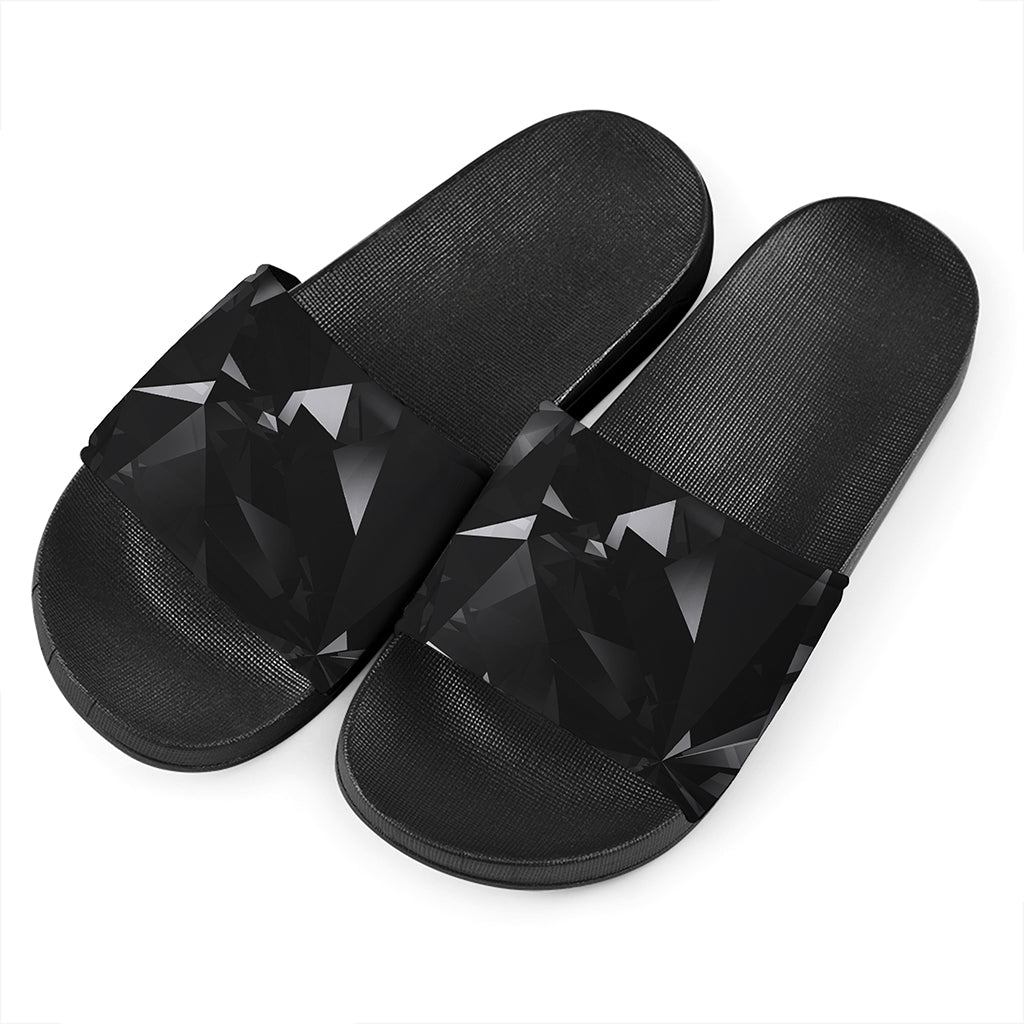 Black Diamond Print Black Slide Sandals