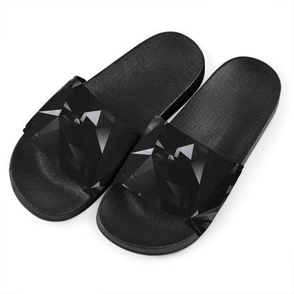 Black Diamond Print Black Slide Sandals