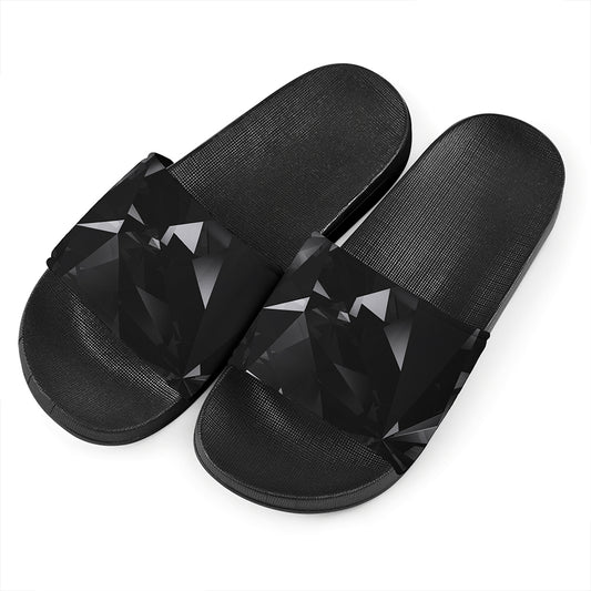 Black Diamond Print Black Slide Sandals