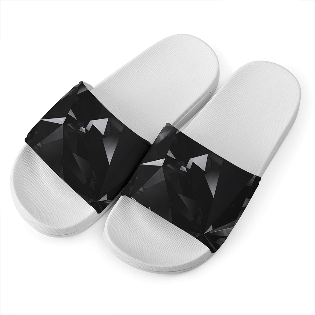 Black Diamond Print White Slide Sandals