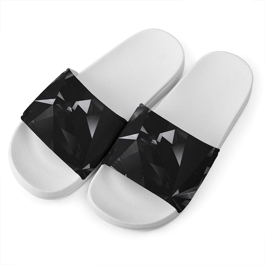 Black Diamond Print White Slide Sandals