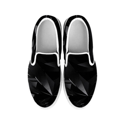 Black Diamond Print White Slip On Shoes