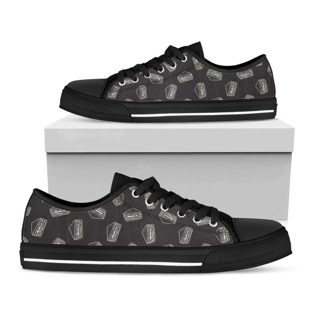 Black Doodle Sandwich Pattern Print Black Low Top Shoes