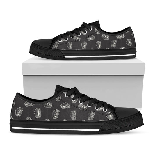 Black Doodle Sandwich Pattern Print Black Low Top Shoes