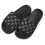 Black Doodle Sandwich Pattern Print Black Slide Sandals