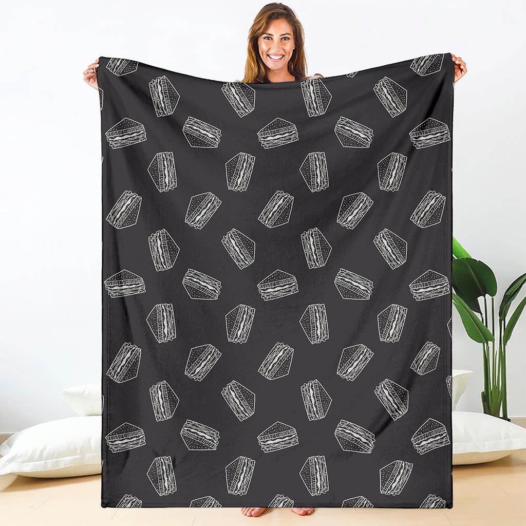 Black Doodle Sandwich Pattern Print Blanket