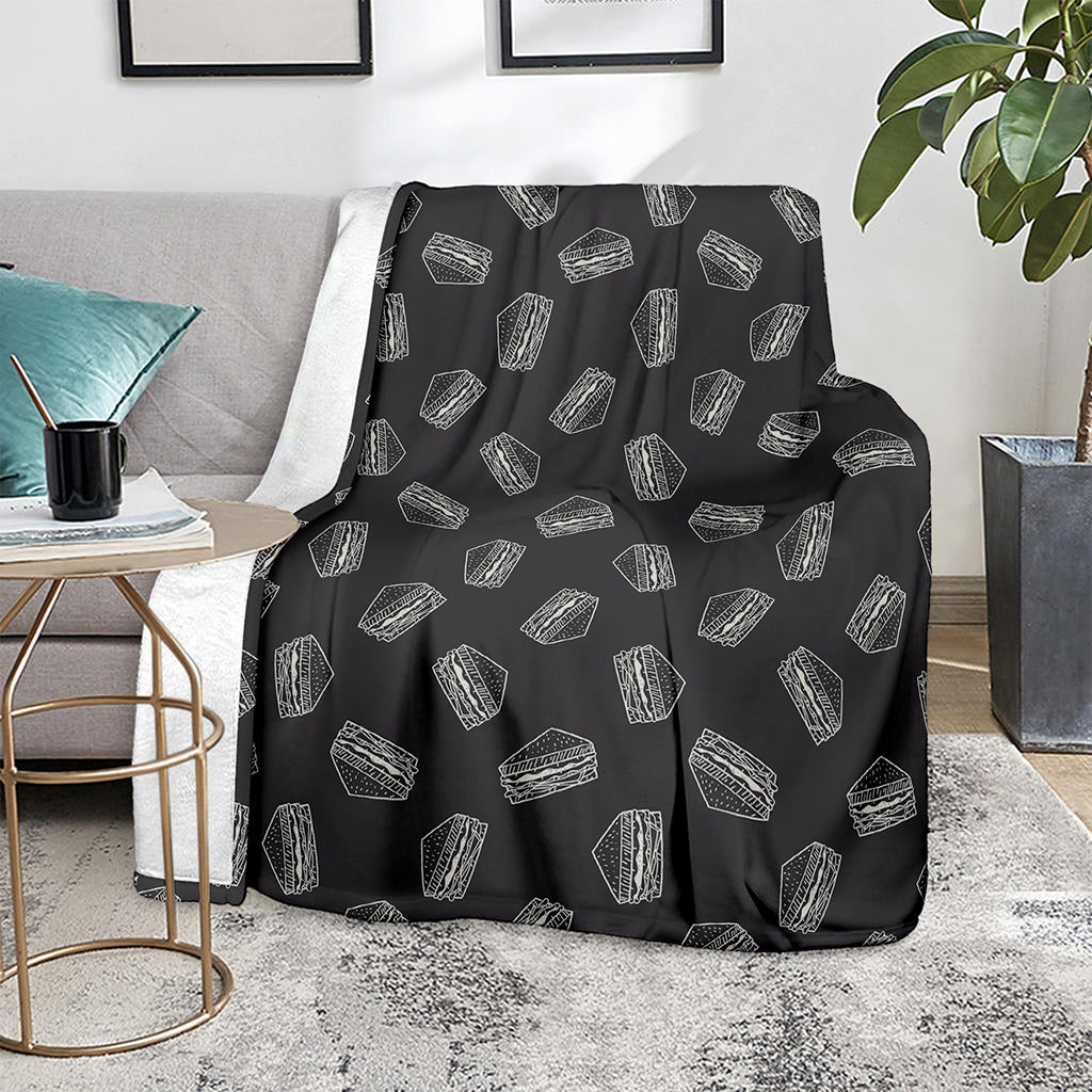 Black Doodle Sandwich Pattern Print Blanket