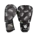 Black Doodle Sandwich Pattern Print Boxing Gloves