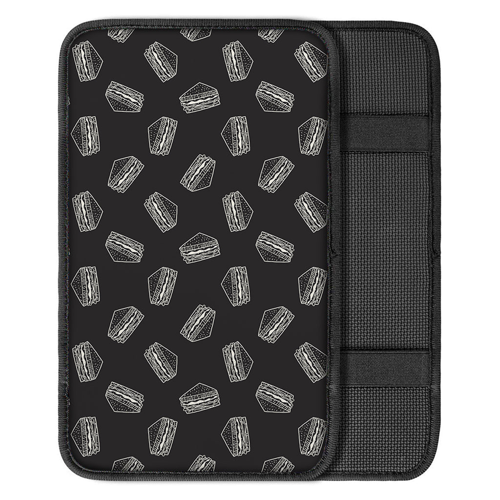 Black Doodle Sandwich Pattern Print Car Center Console Cover