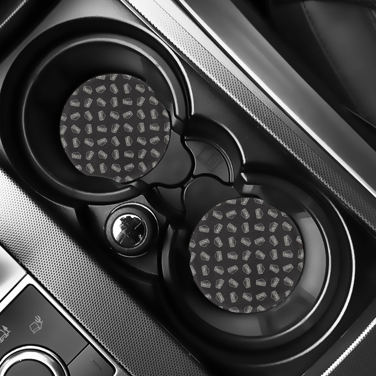 Black Doodle Sandwich Pattern Print Car Coasters