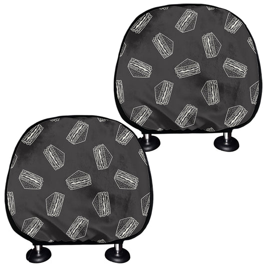 Black Doodle Sandwich Pattern Print Car Headrest Covers