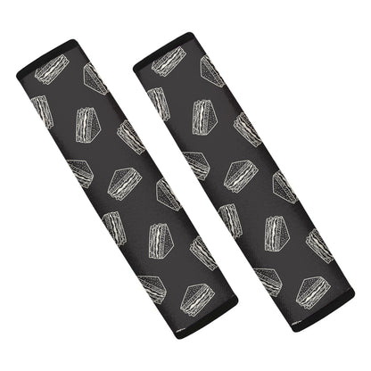 Black Doodle Sandwich Pattern Print Car Seat Belt Covers