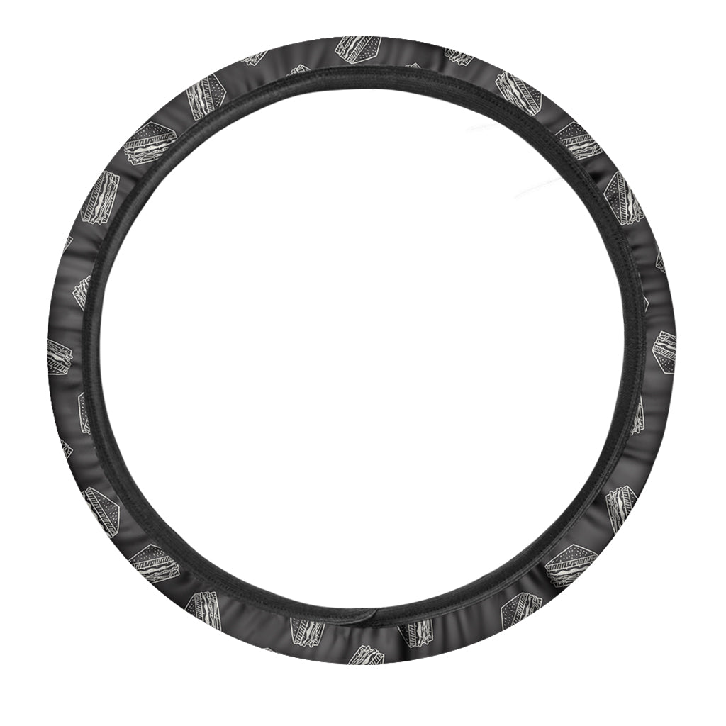 Black Doodle Sandwich Pattern Print Car Steering Wheel Cover