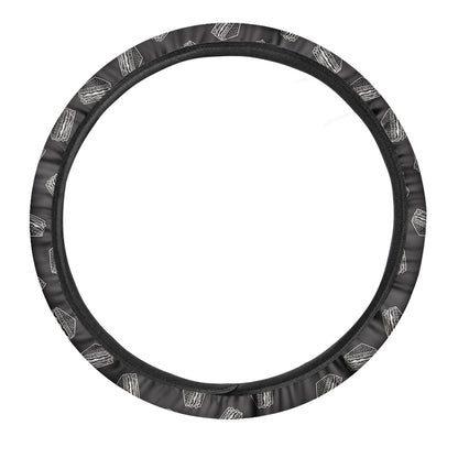 Black Doodle Sandwich Pattern Print Car Steering Wheel Cover