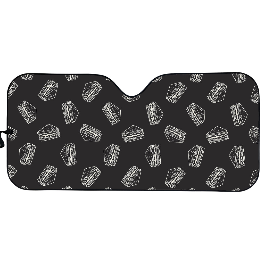 Black Doodle Sandwich Pattern Print Car Sun Shade