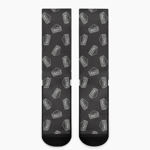 Black Doodle Sandwich Pattern Print Crew Socks