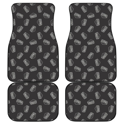 Black Doodle Sandwich Pattern Print Front and Back Car Floor Mats