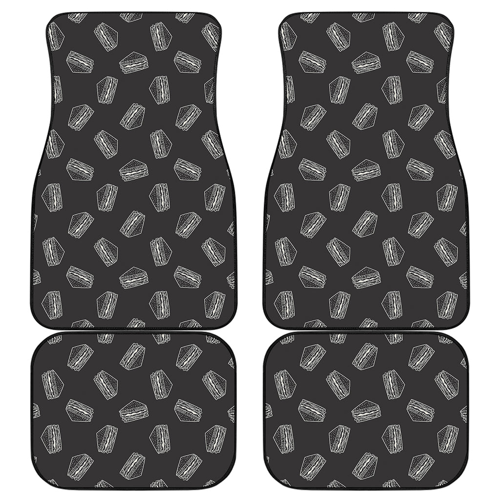 Black Doodle Sandwich Pattern Print Front and Back Car Floor Mats