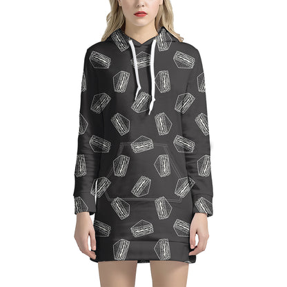 Black Doodle Sandwich Pattern Print Hoodie Dress
