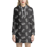 Black Doodle Sandwich Pattern Print Hoodie Dress