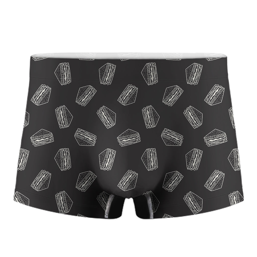 Black Doodle Sandwich Pattern Print Men's Boxer Briefs