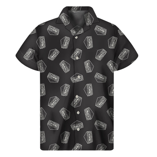 Black Doodle Sandwich Pattern Print Men's Short Sleeve Shirt