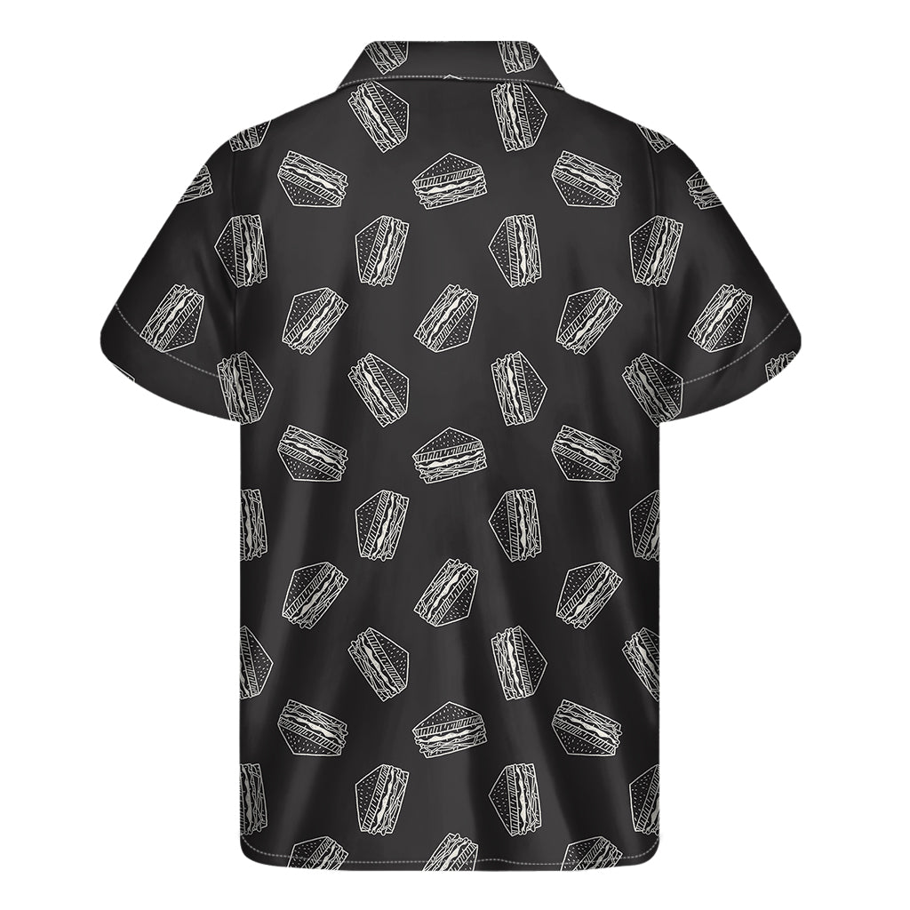 Black Doodle Sandwich Pattern Print Men's Short Sleeve Shirt