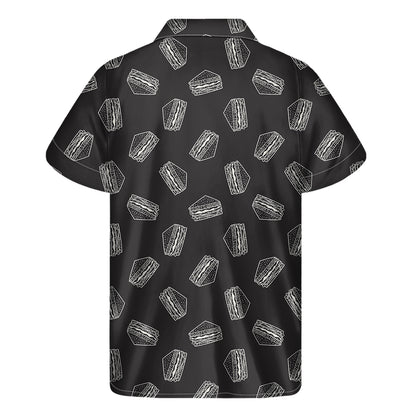 Black Doodle Sandwich Pattern Print Men's Short Sleeve Shirt