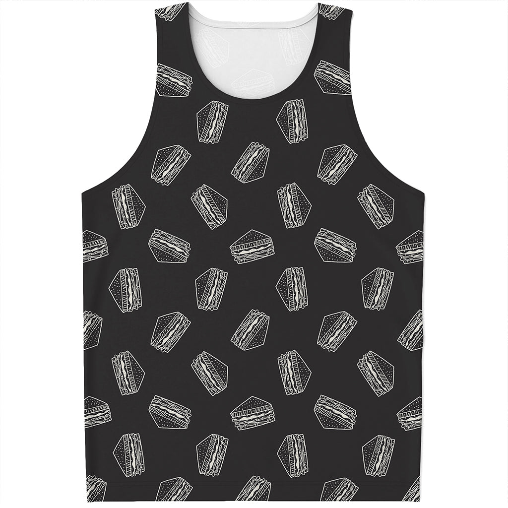 Black Doodle Sandwich Pattern Print Men's Tank Top