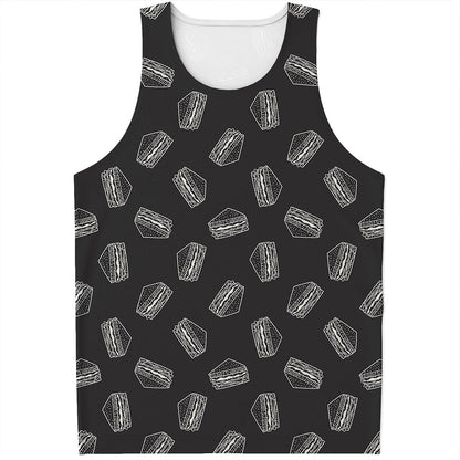 Black Doodle Sandwich Pattern Print Men's Tank Top