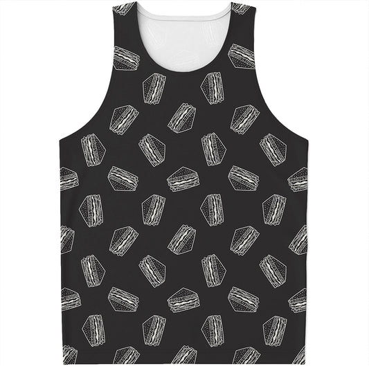 Black Doodle Sandwich Pattern Print Men's Tank Top