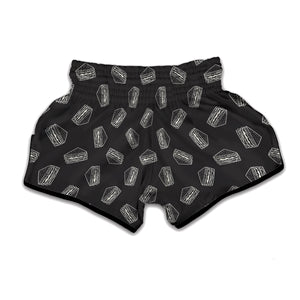 Black Doodle Sandwich Pattern Print Muay Thai Boxing Shorts