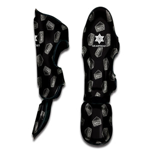 Black Doodle Sandwich Pattern Print Muay Thai Shin Guard