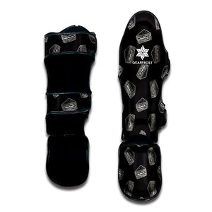 Black Doodle Sandwich Pattern Print Muay Thai Shin Guard