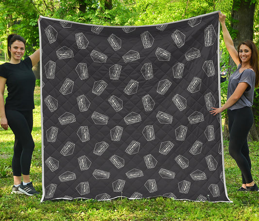Black Doodle Sandwich Pattern Print Quilt