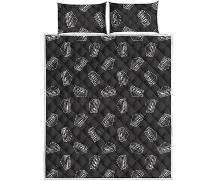 Black Doodle Sandwich Pattern Print Quilt Bed Set