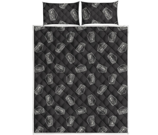 Black Doodle Sandwich Pattern Print Quilt Bed Set