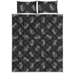 Black Doodle Sandwich Pattern Print Quilt Bed Set