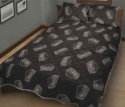 Black Doodle Sandwich Pattern Print Quilt Bed Set