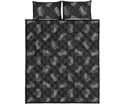 Black Doodle Sandwich Pattern Print Quilt Bed Set